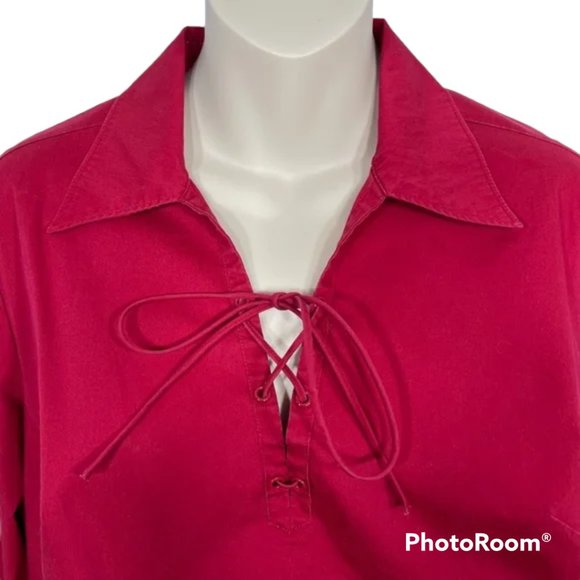 EXPRESS Stretch Red Lace-Up Front 3/4 Sleeve Blouse EUC SIZE 11/12 (M/L) - Picture 3 of 6